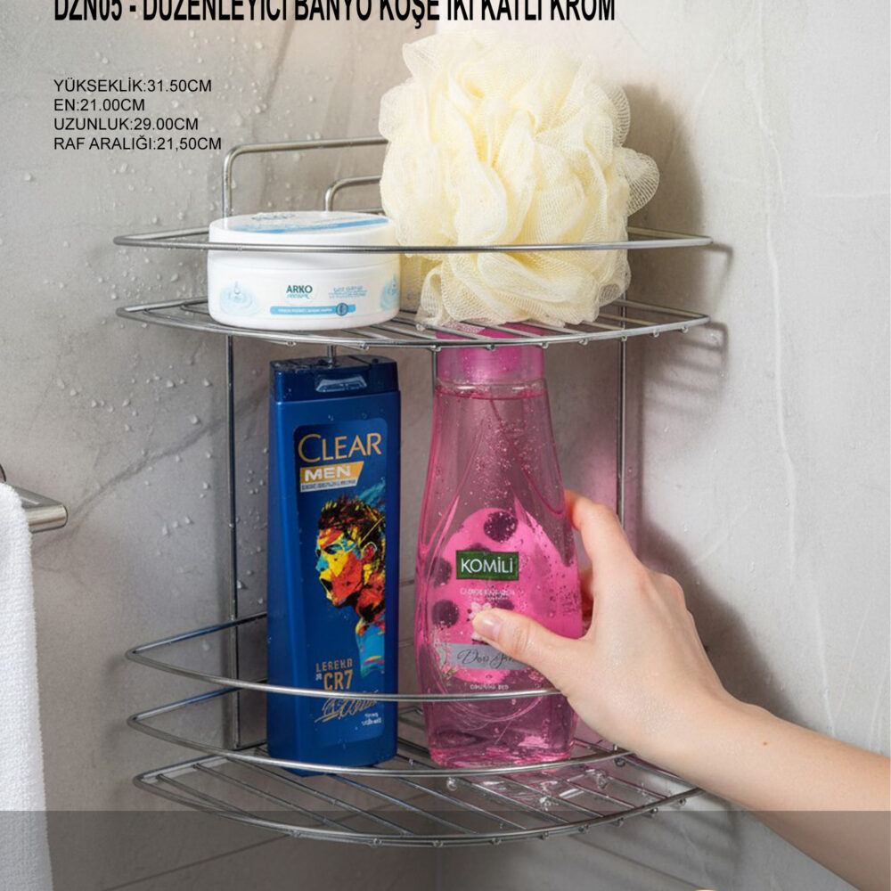 Banyo Köşe Düzenleyici İki Katlı Krom