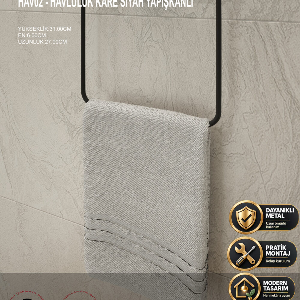 Havluluk Kare Siyah Yapışkanlı