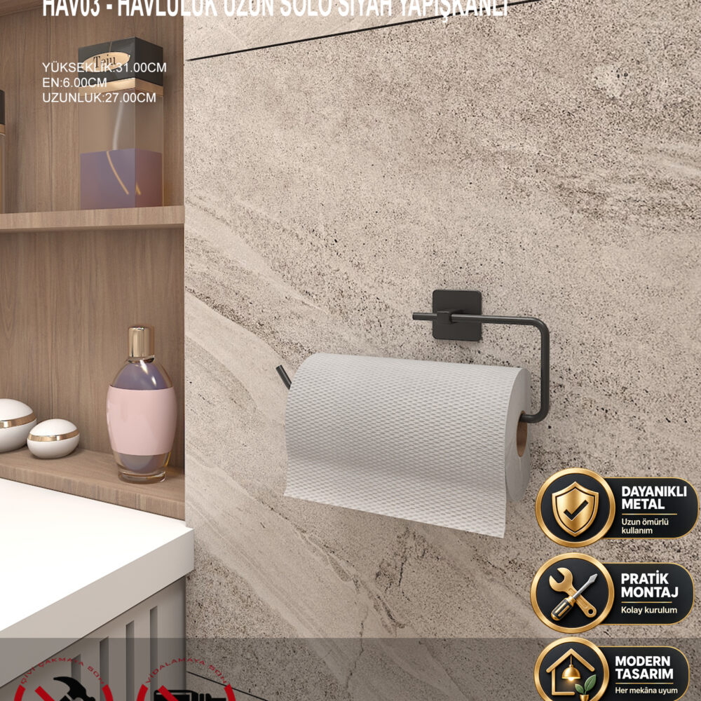 Havluluk Uzun Solo Siyah Yapışkanlı