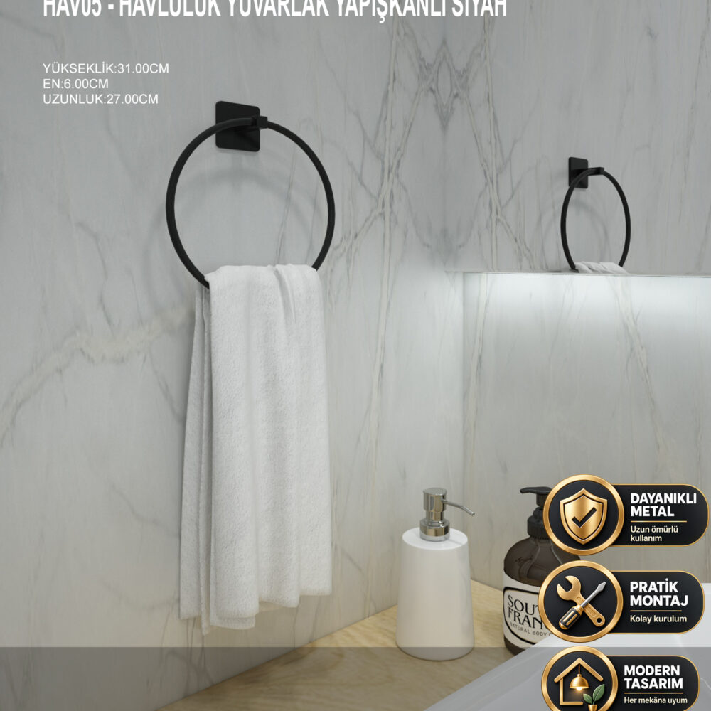 Havluluk Yuvarlak Siyah Yapışkanlı