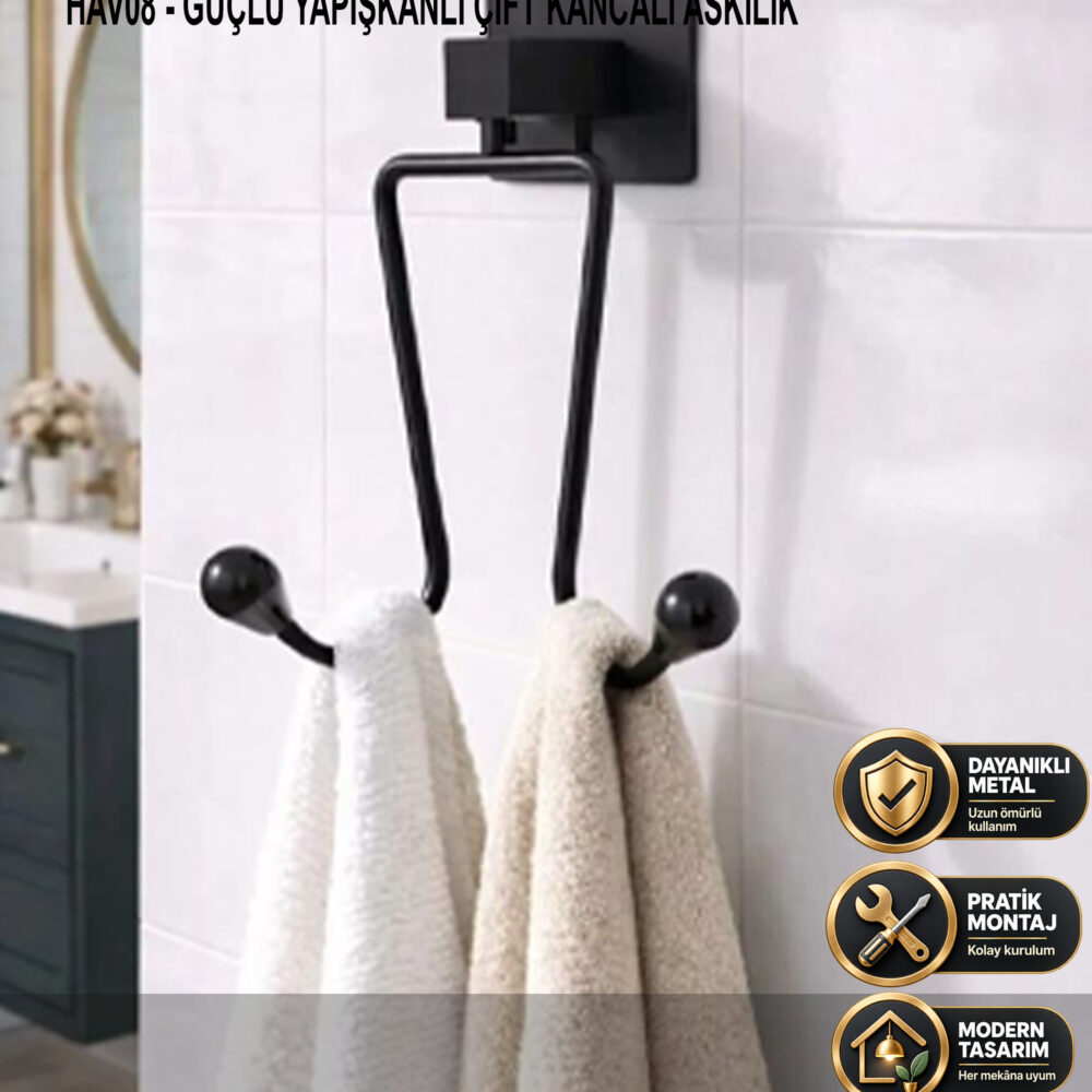 Havluluk Güçlü Yapışkanlı Çift Kancalı Askılık