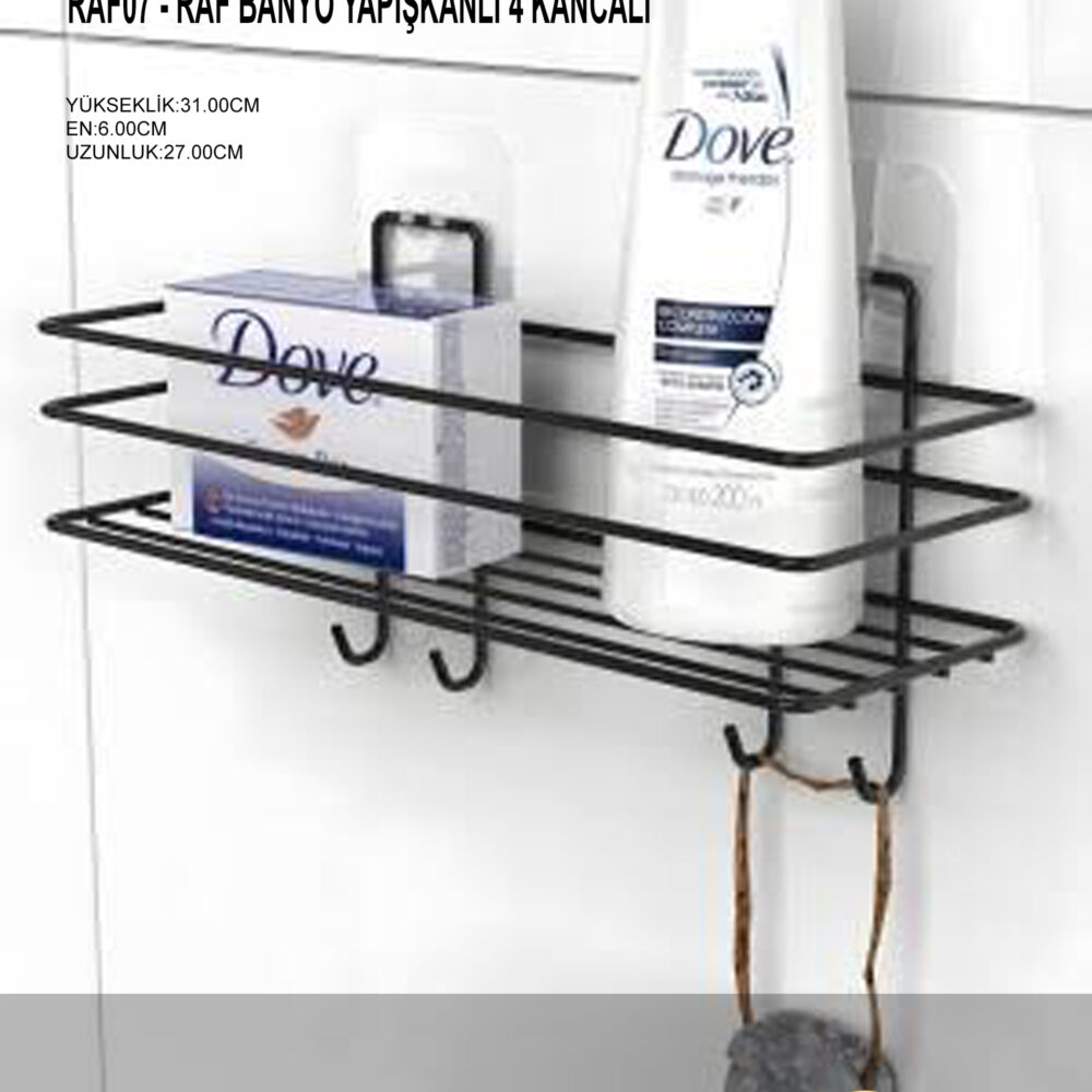 Raf Banyo Yapışkanlı 4 Kancalı Şampuanlık
