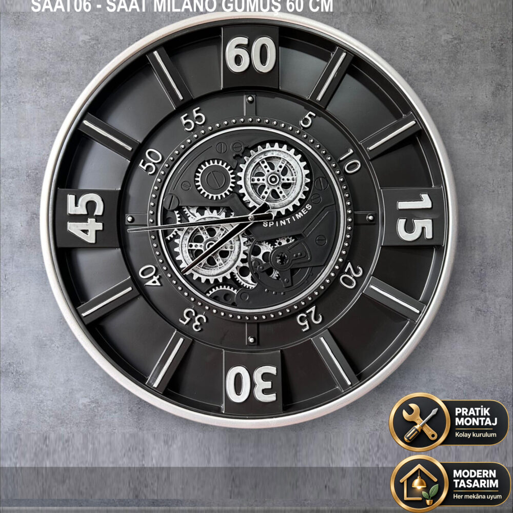 SAAT MİLANO GÜMÜŞ 60 CM