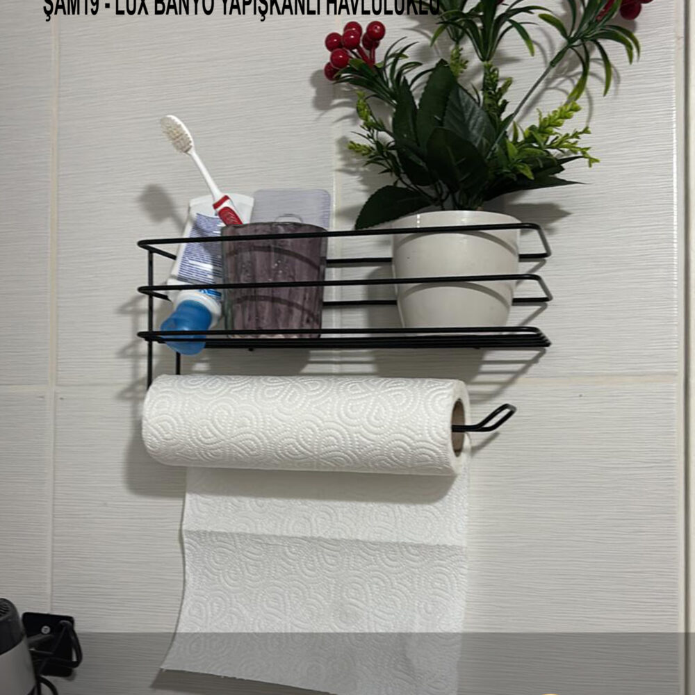Lüx Banyo Yapışkanlı Havluluklu Şampuanlık